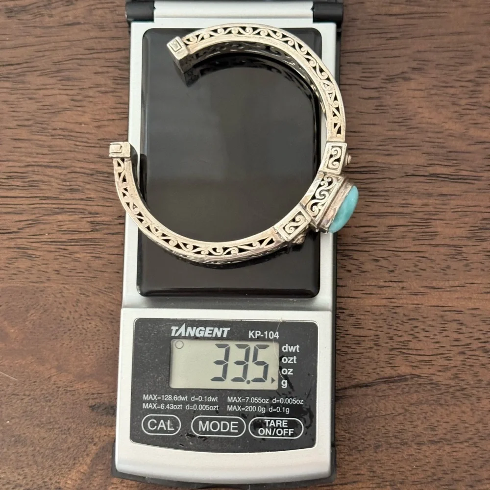 Genuine larimar heavy set solid sterling silver cuff bracelet - Picture 3 of 5